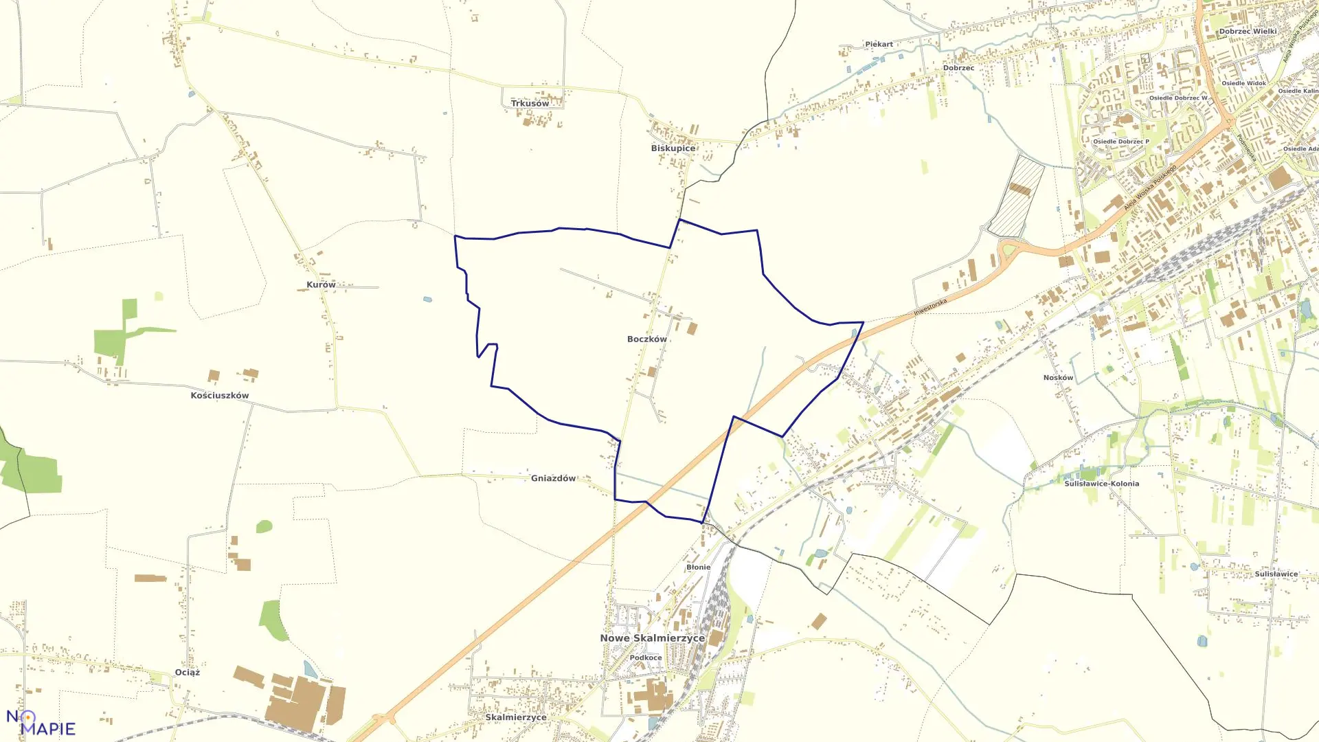 Mapa obrębu Boczków w gminie Nowe Skalmierzyce