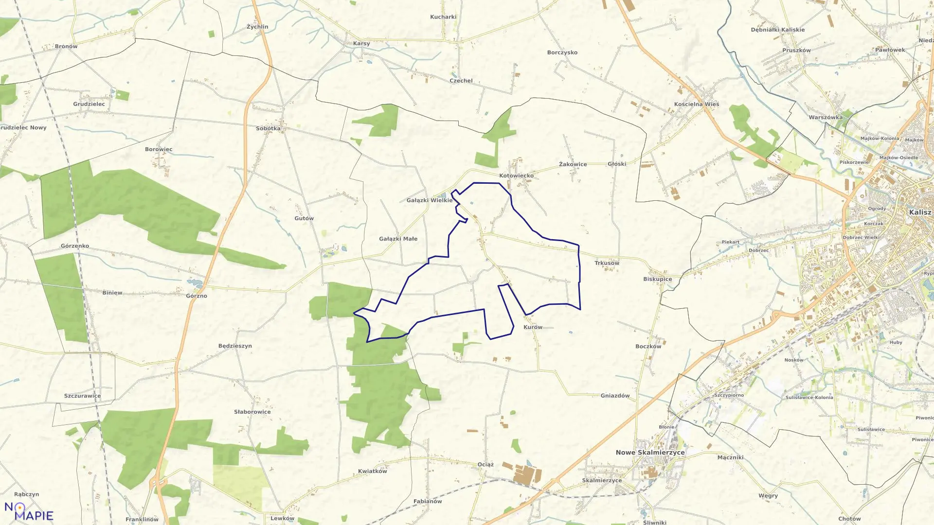 Mapa obrębu Droszew w gminie Nowe Skalmierzyce