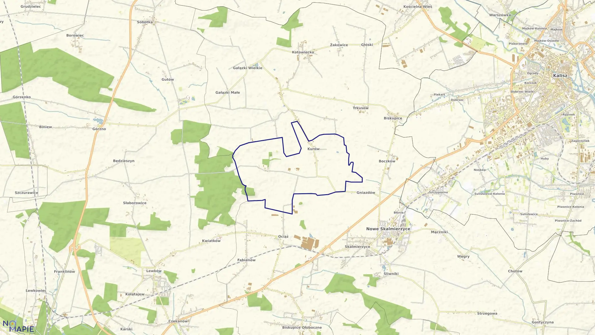 Mapa obrębu Kościuszków w gminie Nowe Skalmierzyce